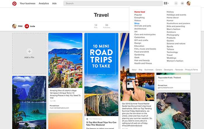 Bacheca di un'azienda su Pinterest