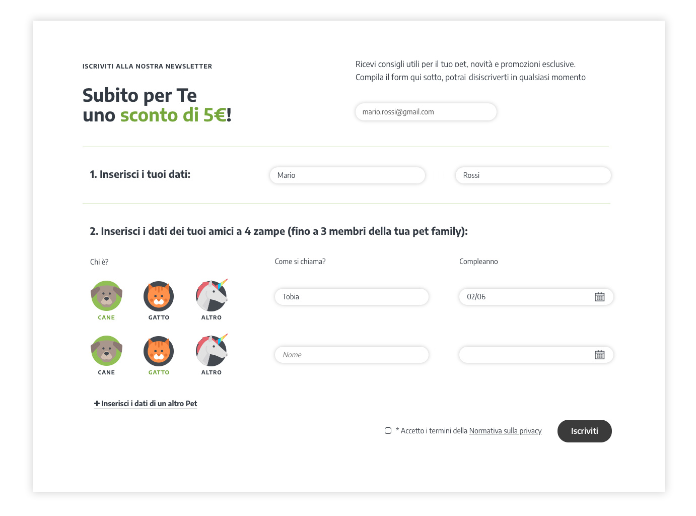 iscrizione-newsletter-ecommerce Robinson Pet Shop