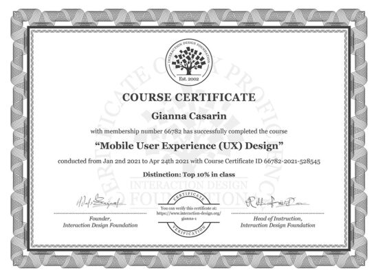course-certificate-mobile-user-experience-design IDF attestato mobile ux design