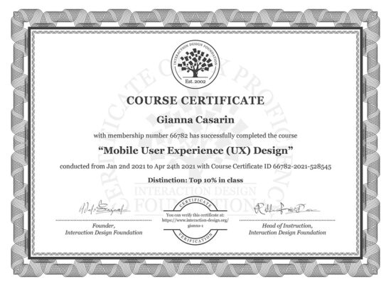IDF attestato mobile ux design